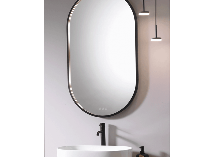 Oregon Mirror with Black Frame & Integrated LED Light - 600 x 1050mm